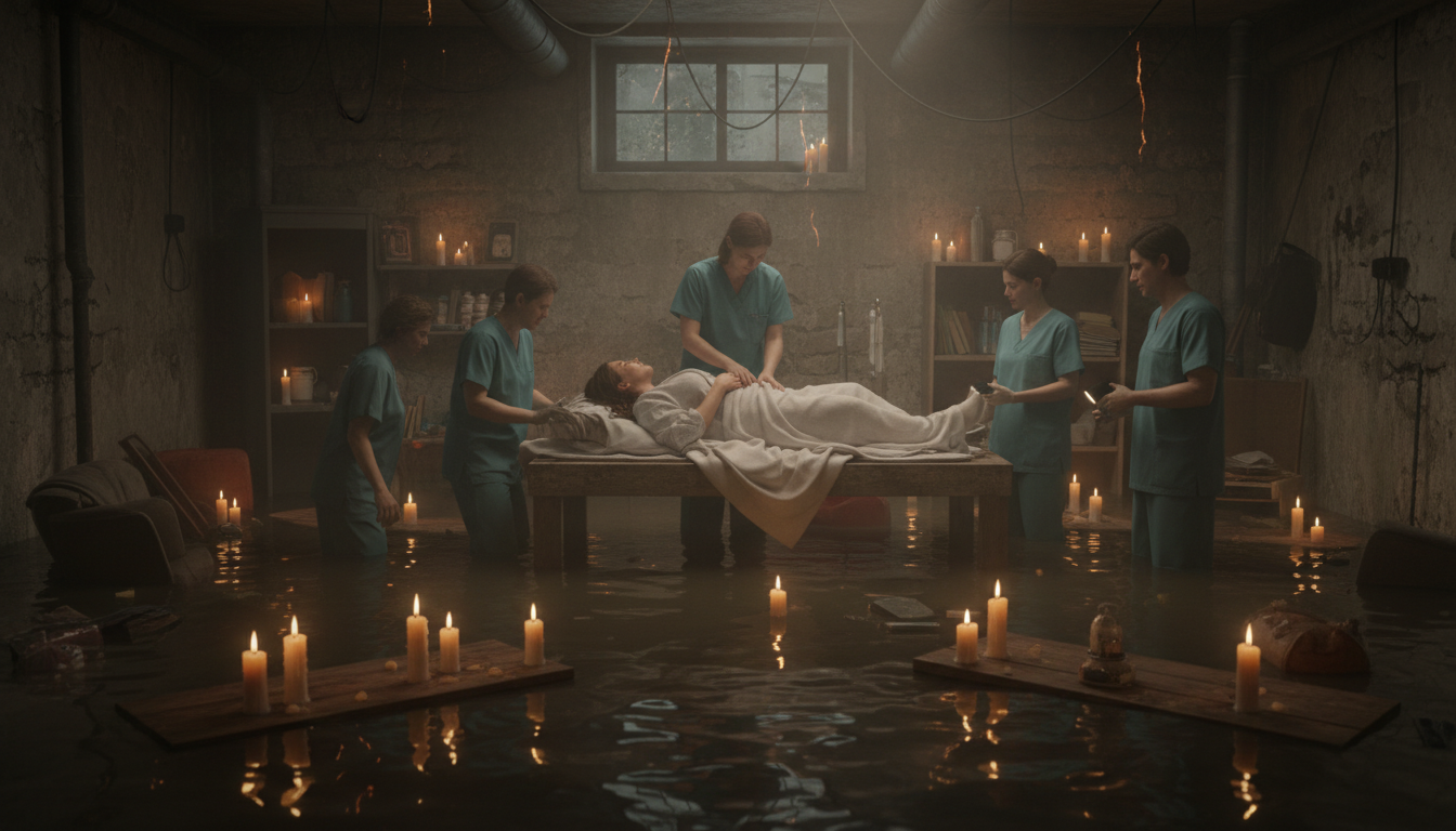 découvrez le récit poignant d'un médecin urgentiste confronté à l'accouchement d'une femme dans une cave inondée, plongée dans le noir. une histoire saisissante et pleine d'émotions.